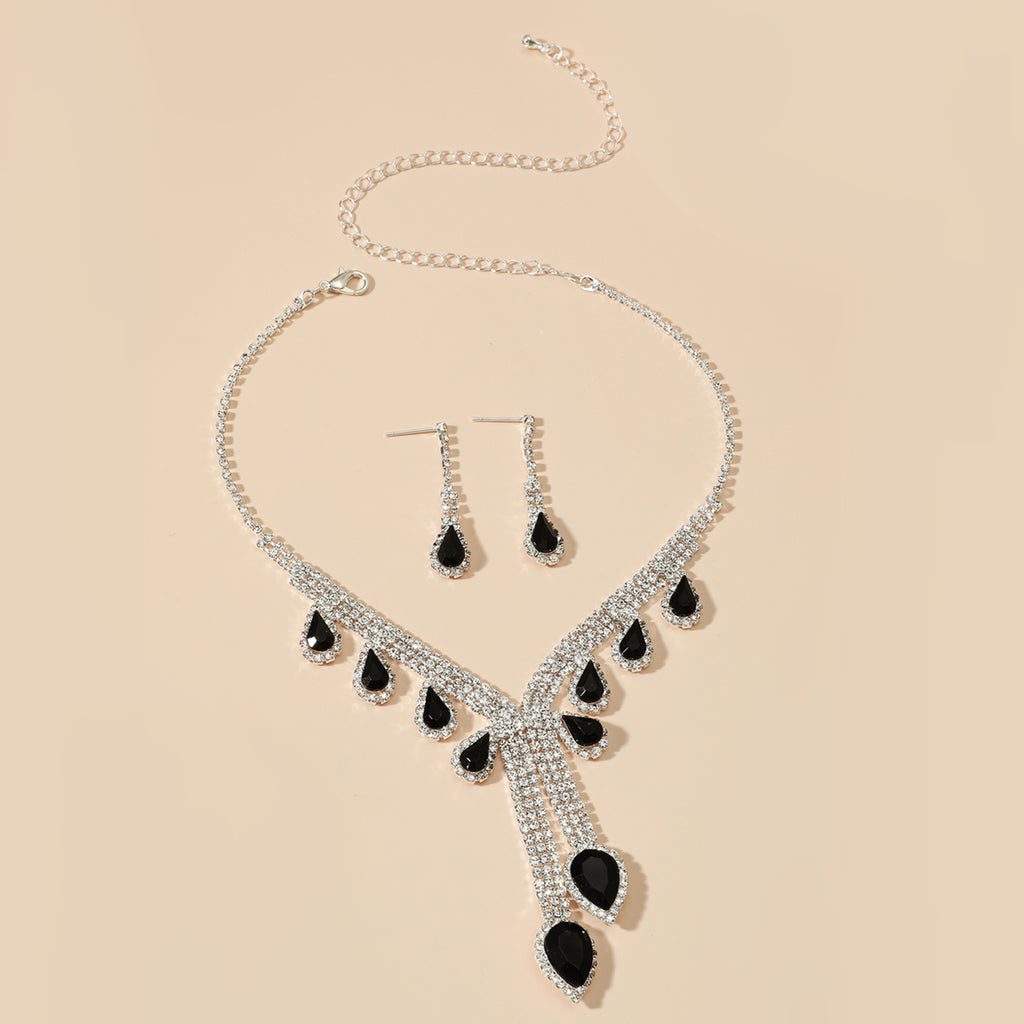 Luxe Black Onyx Waterdrop Crystal Necklace & Earring Set