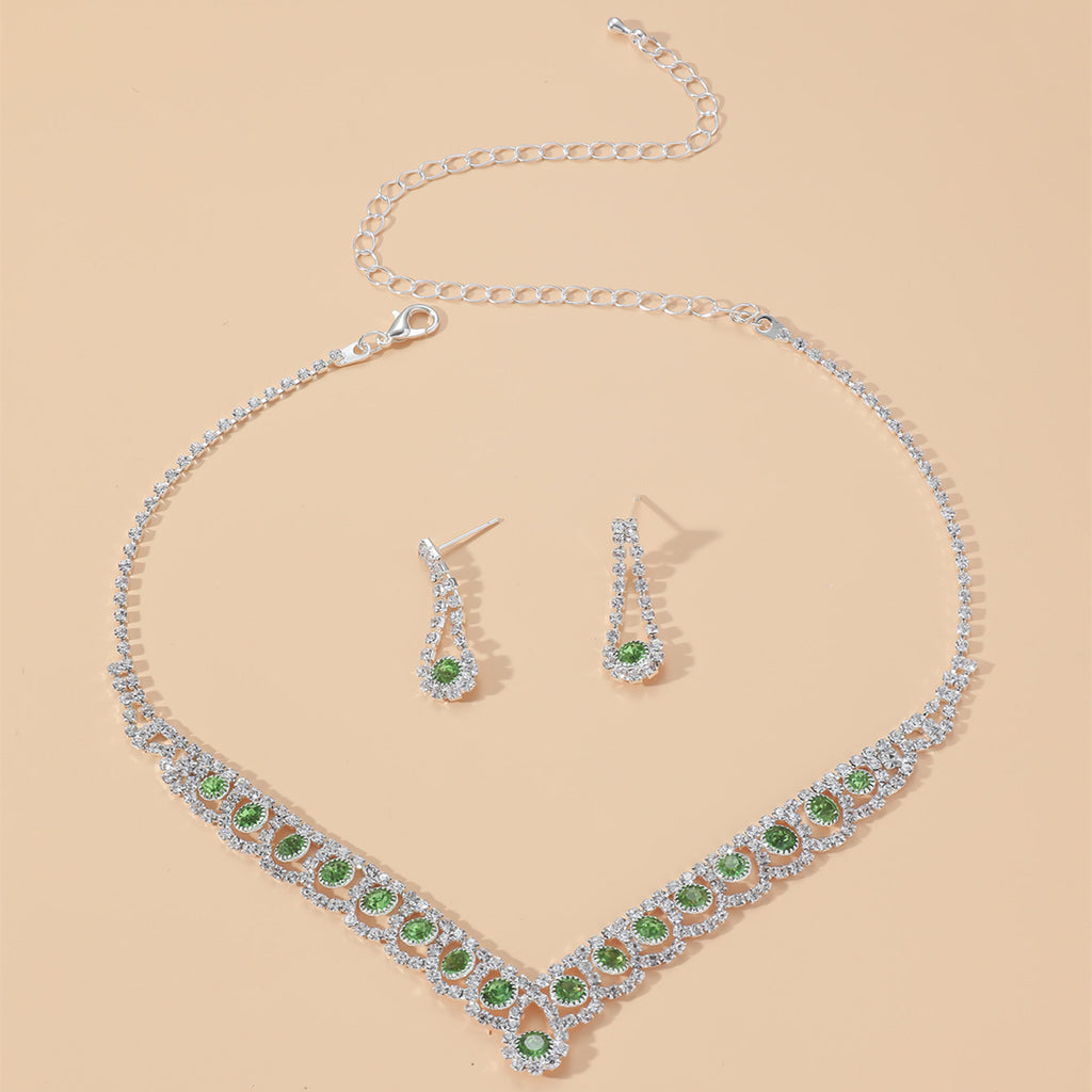 Luxe Green Emerald Crystal Bridal Necklace & Earring Set