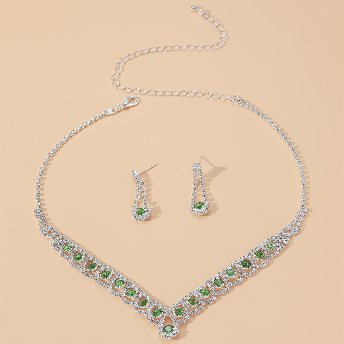 Luxe Green Emerald Crystal Bridal Necklace & Earring Set