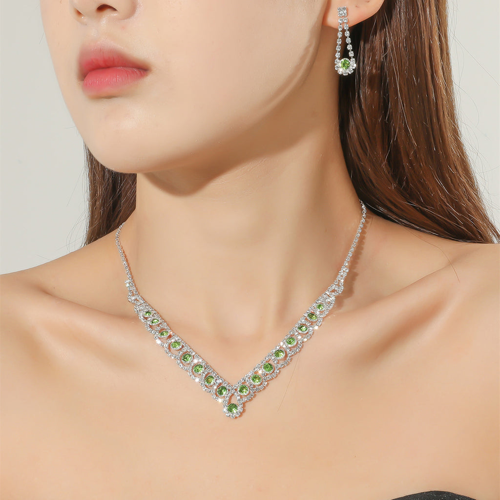 Luxe Green Emerald Crystal Bridal Necklace & Earring Set