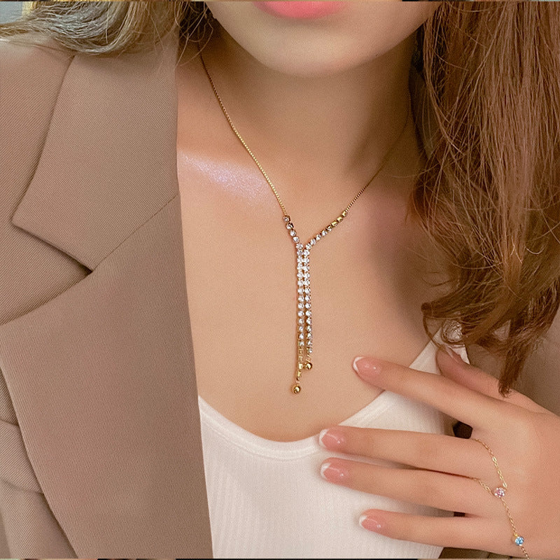 18K Gold Plated Cubic Zirconia Lariat Drop Pendant Necklace