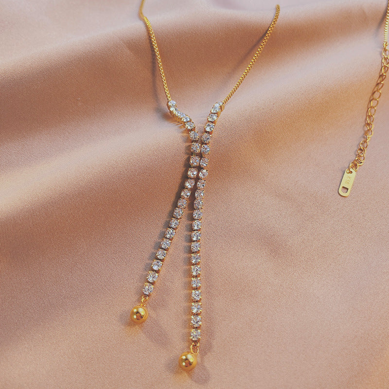 18K Gold Plated Cubic Zirconia Lariat Drop Pendant Necklace