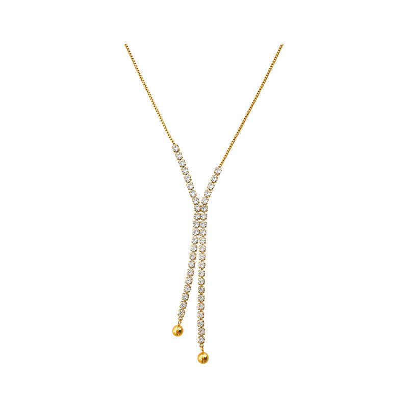 18K Gold Plated Cubic Zirconia Lariat Drop Pendant Necklace