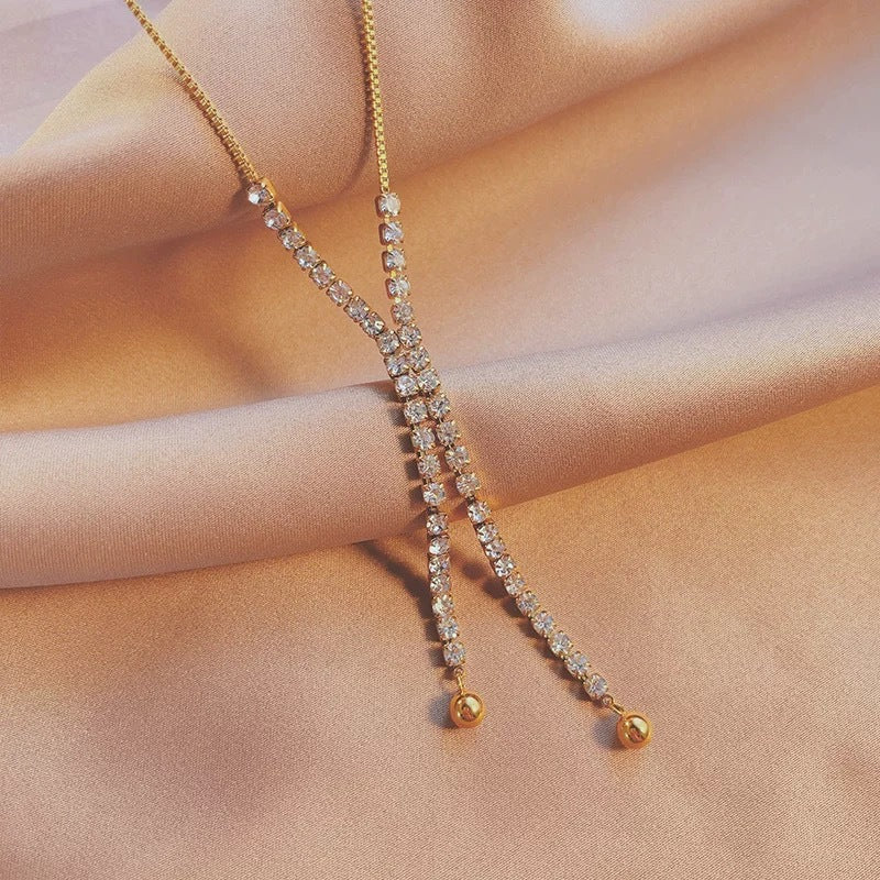 18K Gold Plated Cubic Zirconia Lariat Drop Pendant Necklace