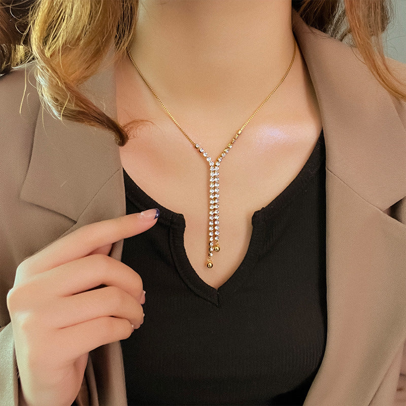 18K Gold Plated Cubic Zirconia Lariat Drop Pendant Necklace
