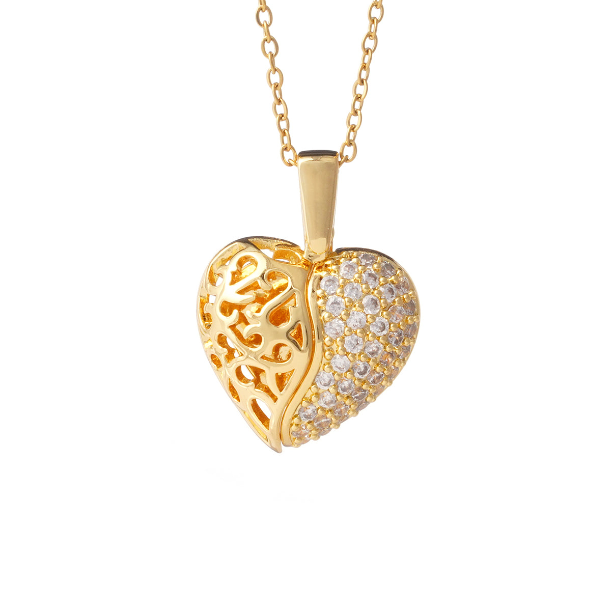 Glamorous Filigree & Crystal Heart Pendant Necklace