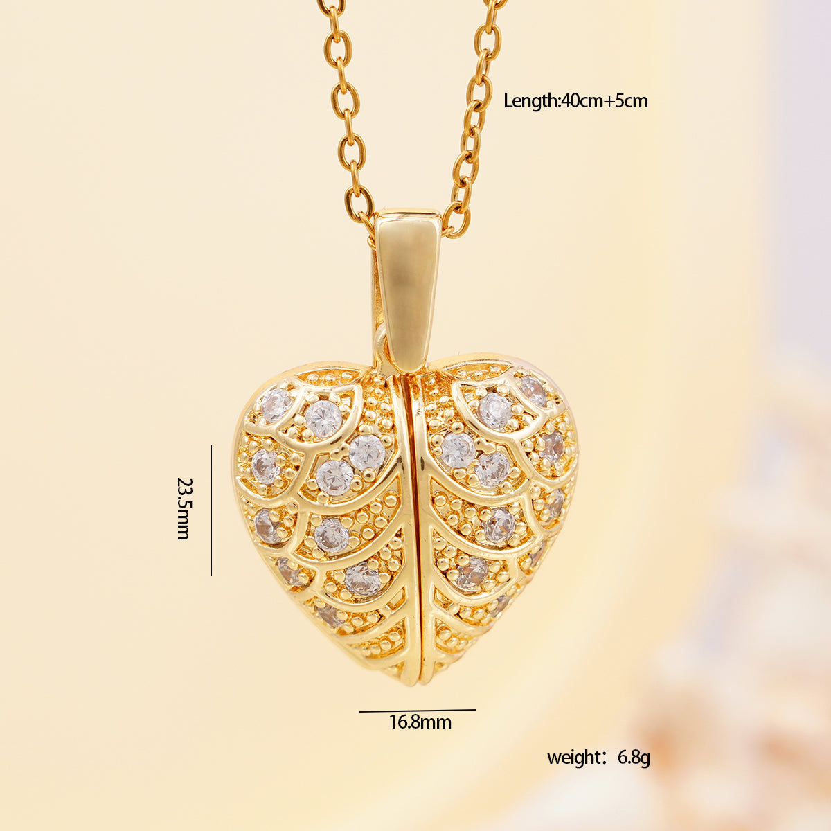 Glamorous Filigree & Crystal Heart Pendant Necklace