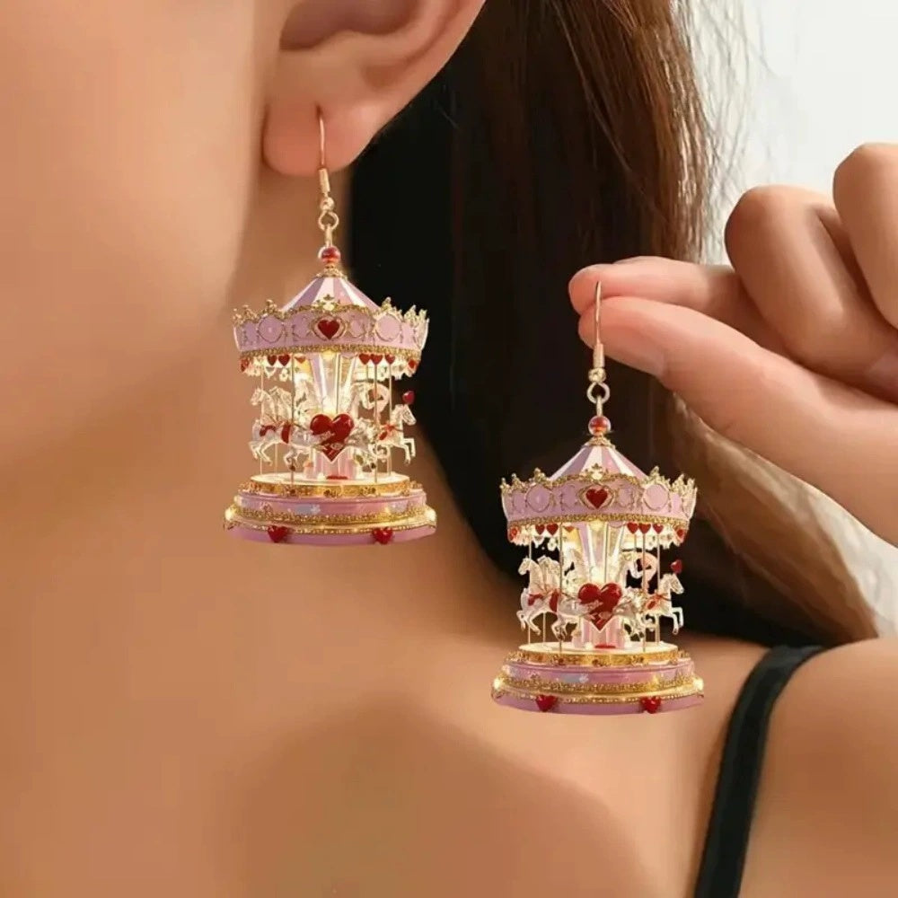 Carousel Horse Acrylic Drop Earrings for Women