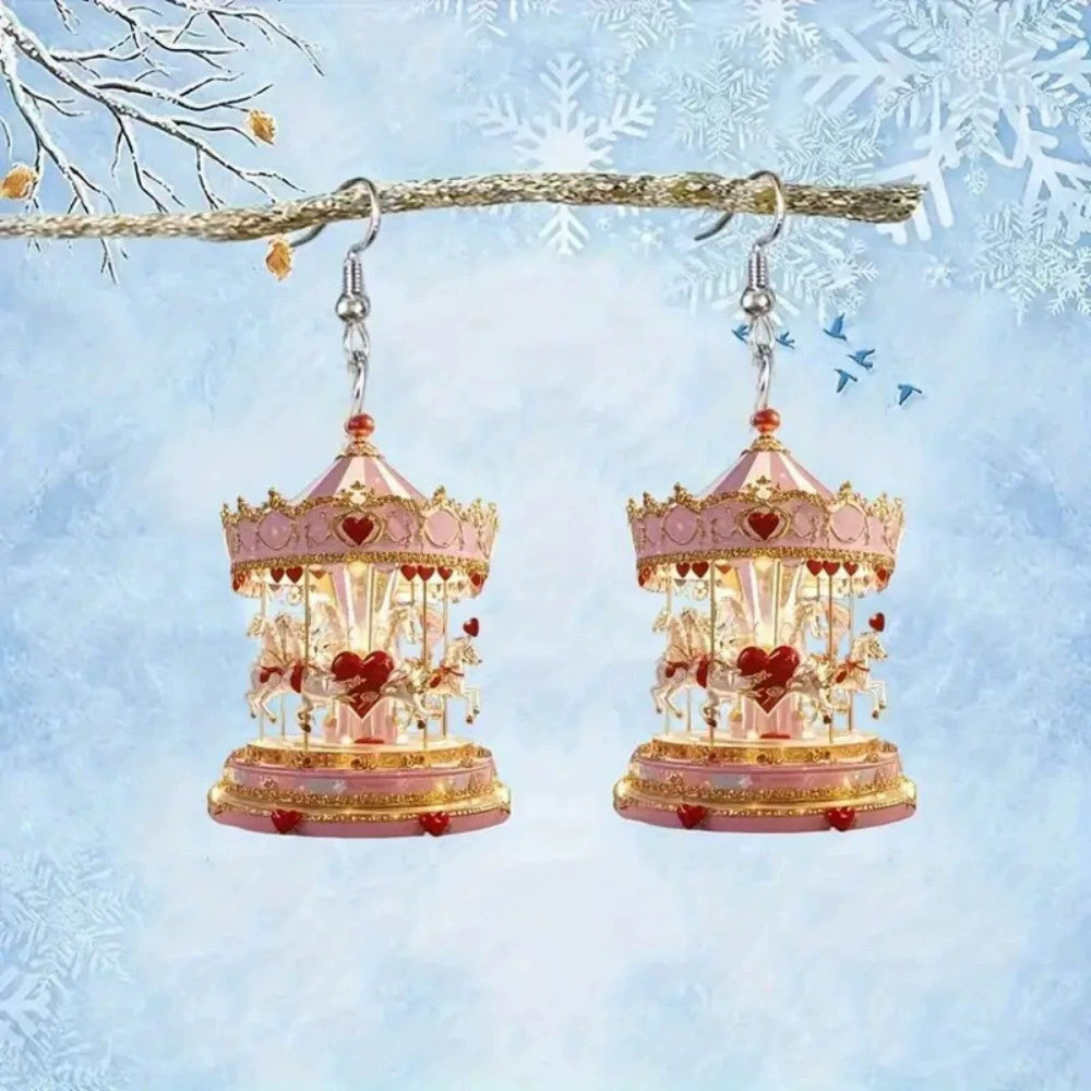 Carousel Horse Acrylic Drop Earrings for Women