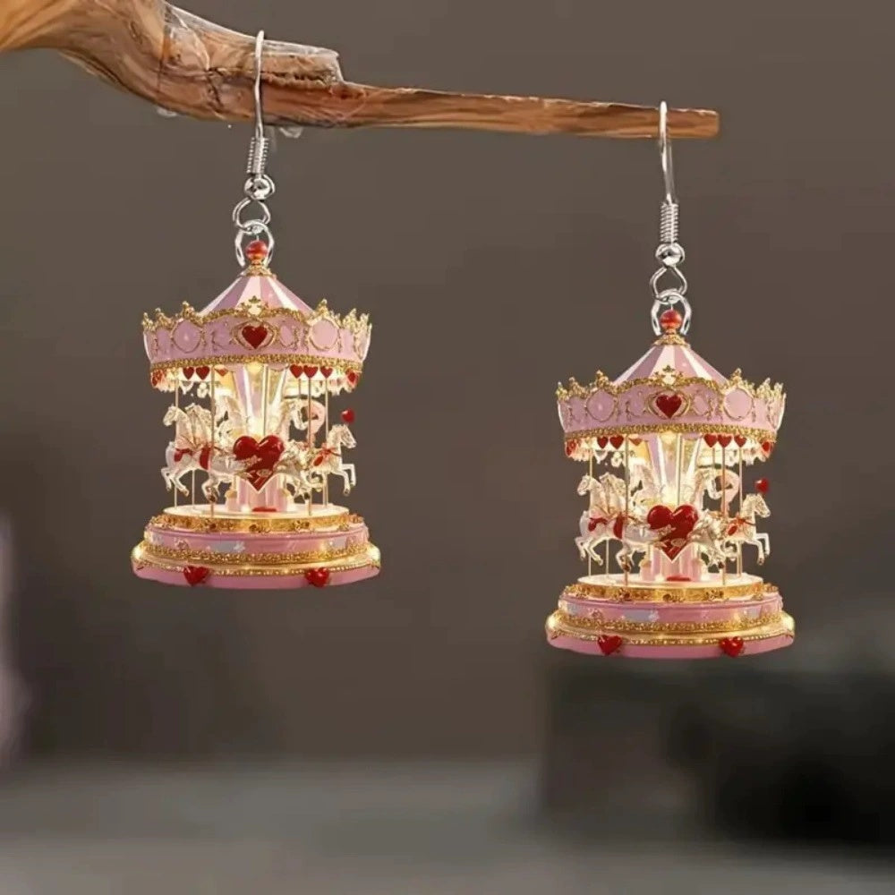 Carousel Horse Acrylic Drop Earrings for Women