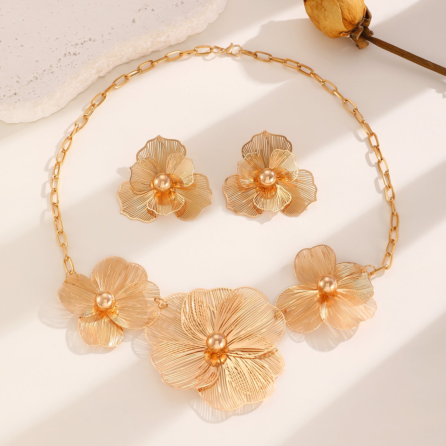 Boho Gold Floral Statement Necklace for Women