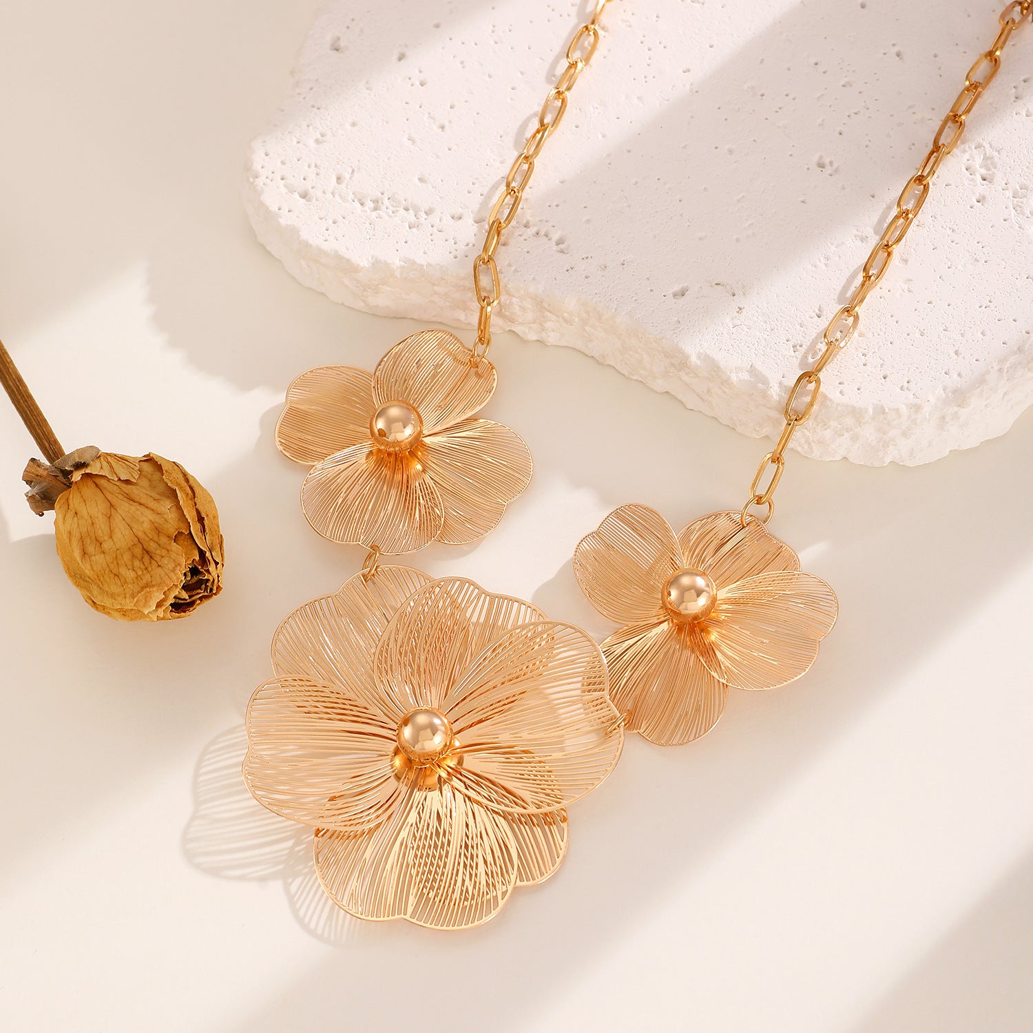 Boho Gold Floral Statement Necklace for Women