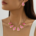 Pink Pendant Necklace and Earrings Set for Women