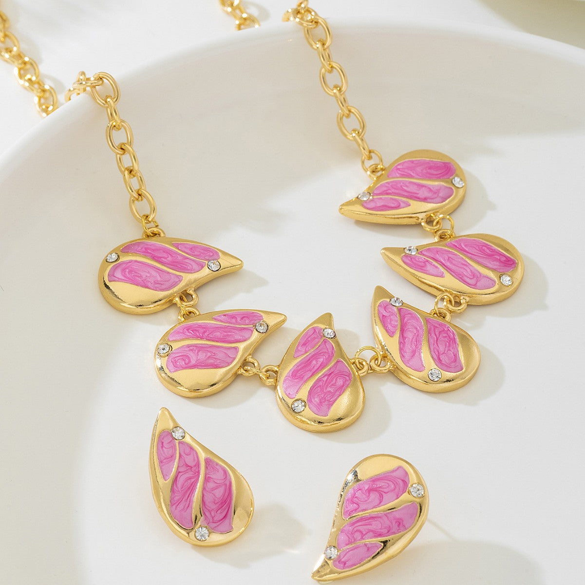 Pink Pendant Necklace and Earrings Set for Women