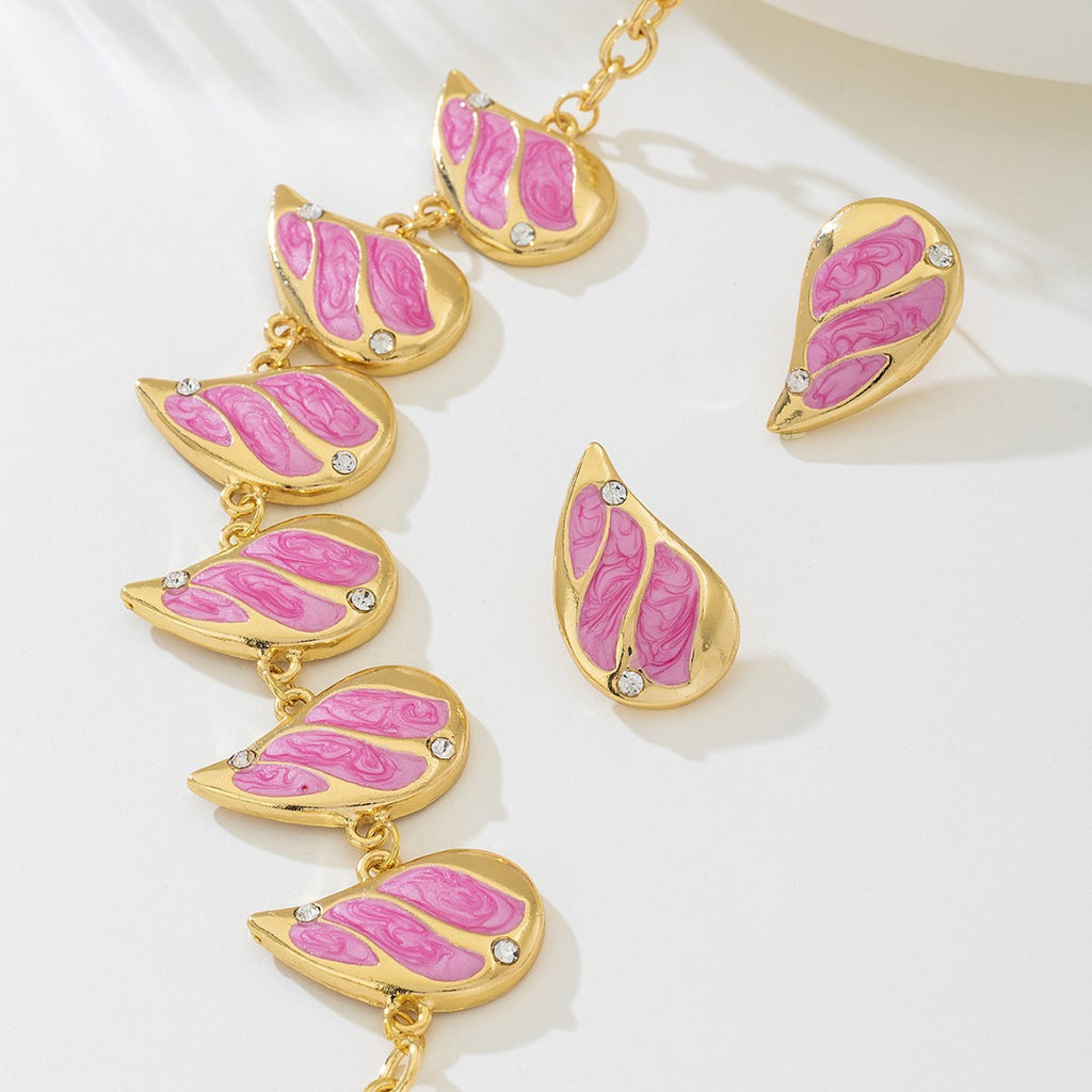 Pink Pendant Necklace and Earrings Set for Women