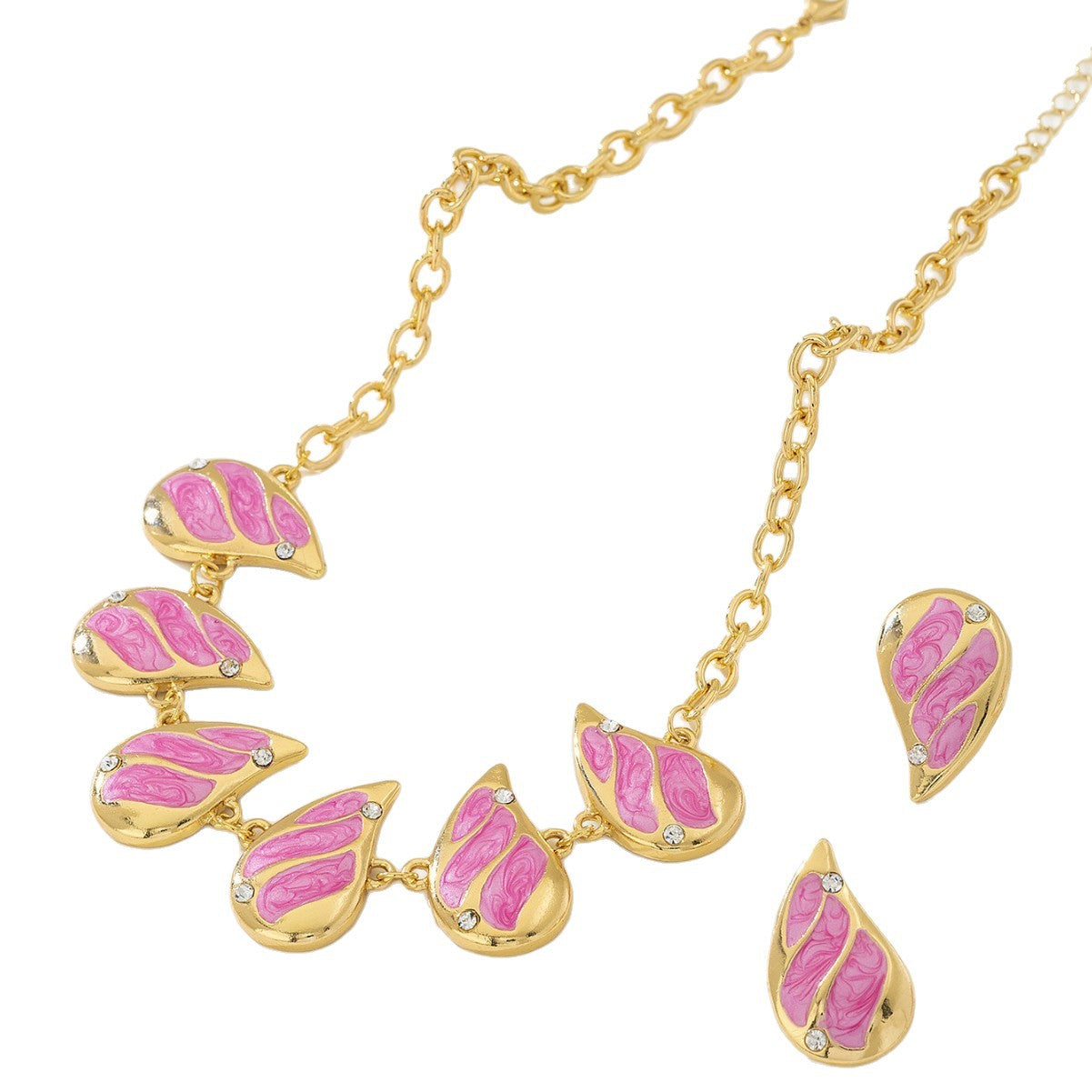 Pink Pendant Necklace and Earrings Set for Women