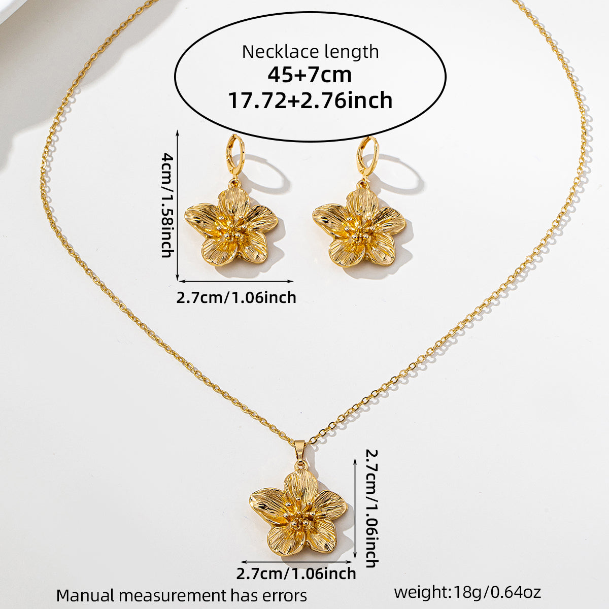 Gold Textured Flower Pendant Necklace & Earrings Set