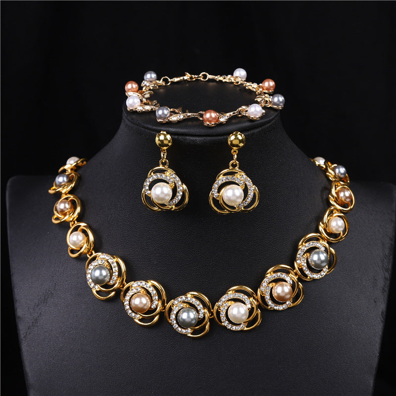 Pearl Bridal Jewelry Set - Elegant Necklace, Earrings & Bracelet