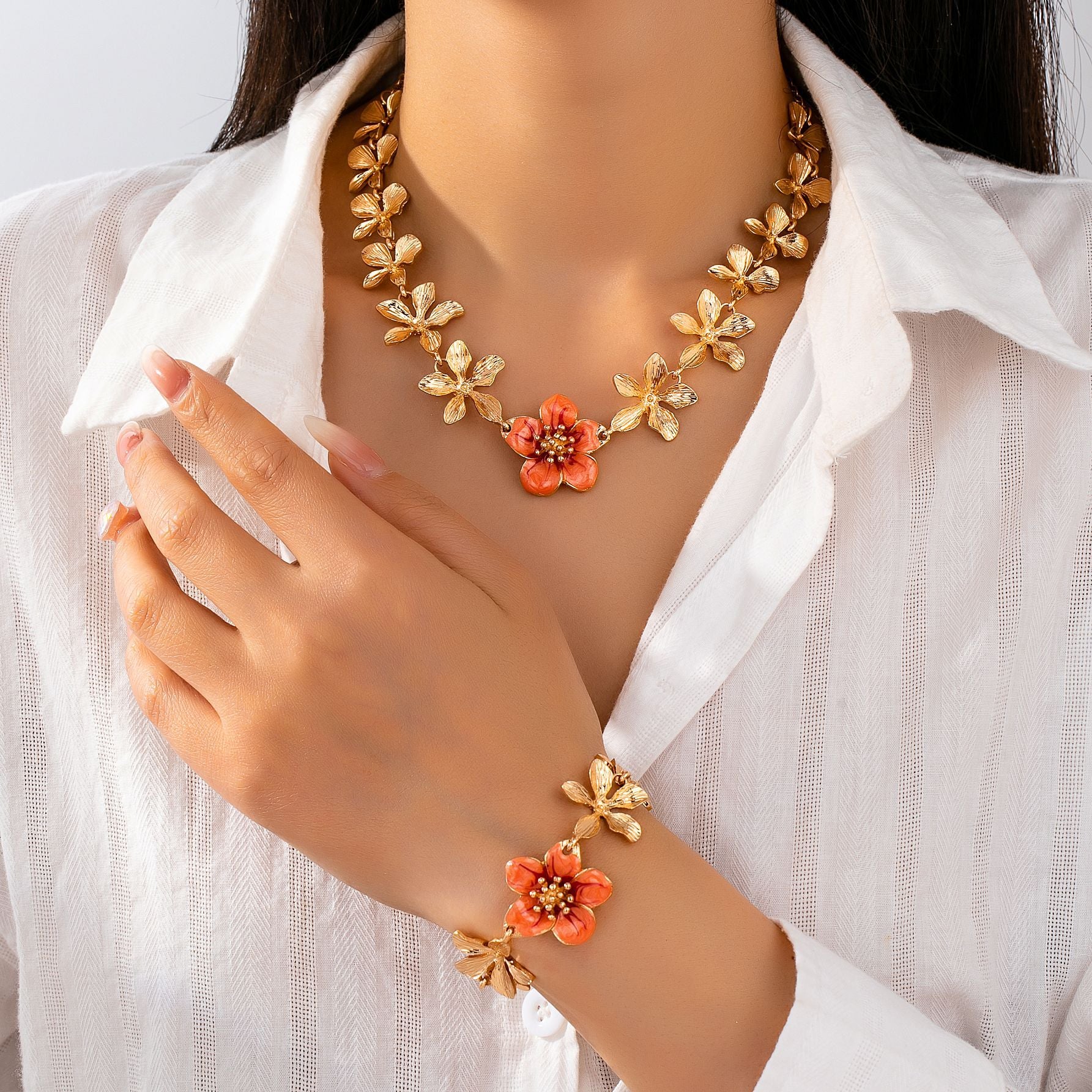 Floral Bloom Bracelet & Necklace Set
