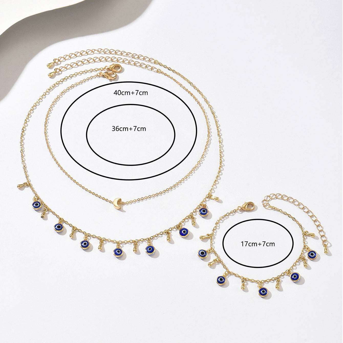 Evil Eye Protection Necklace & Bracelet Set - Gold Layered Charm Jewelry