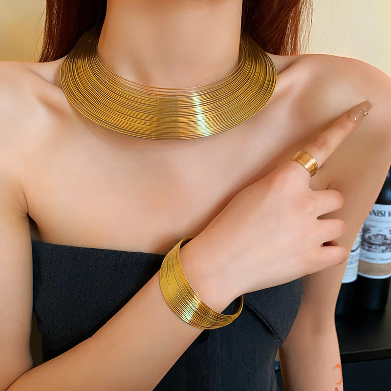 Geometric Jewelry Set – Necklace Earrings Bracelet Ring
