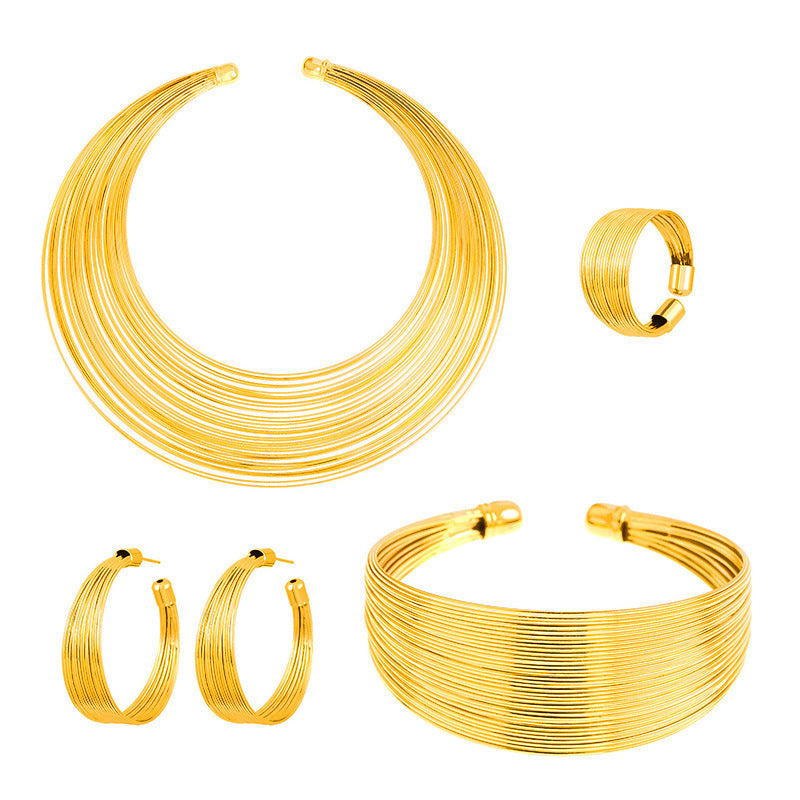 Geometric Jewelry Set – Necklace Earrings Bracelet Ring