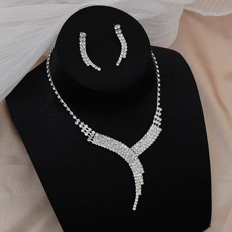 Geometric Zinc Alloy Necklace And Earrings Set For Wedding Dress Accessories