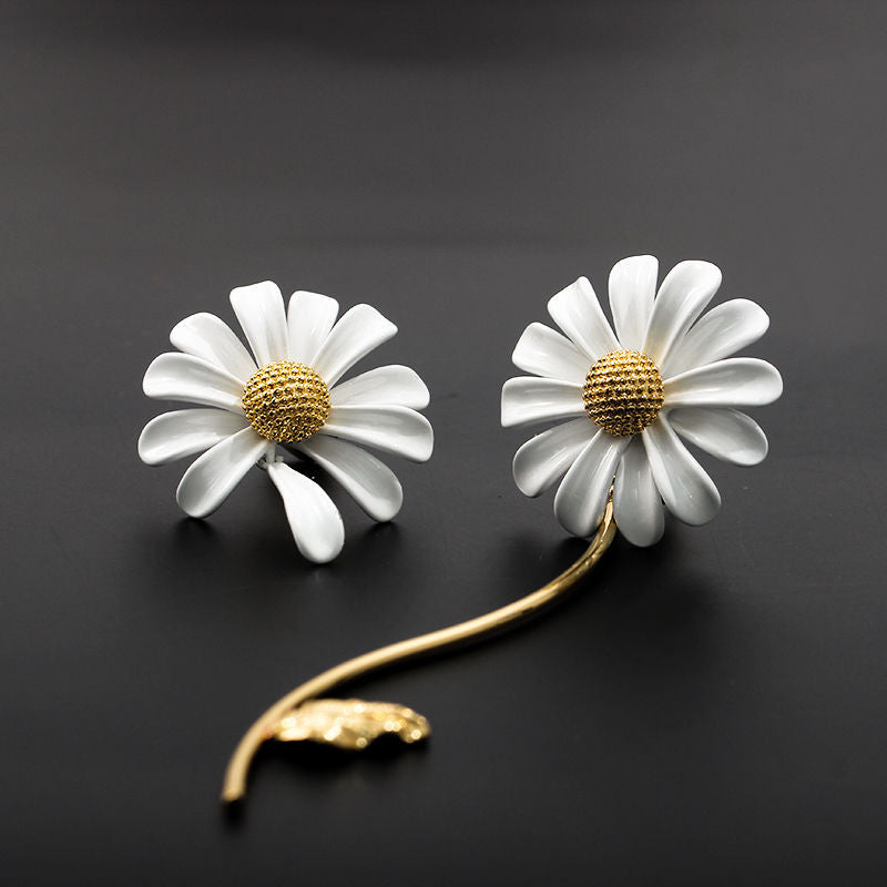 White Daisy Flower Jewelry Set for Women – Gold Plated Floral Fashion Jewelry