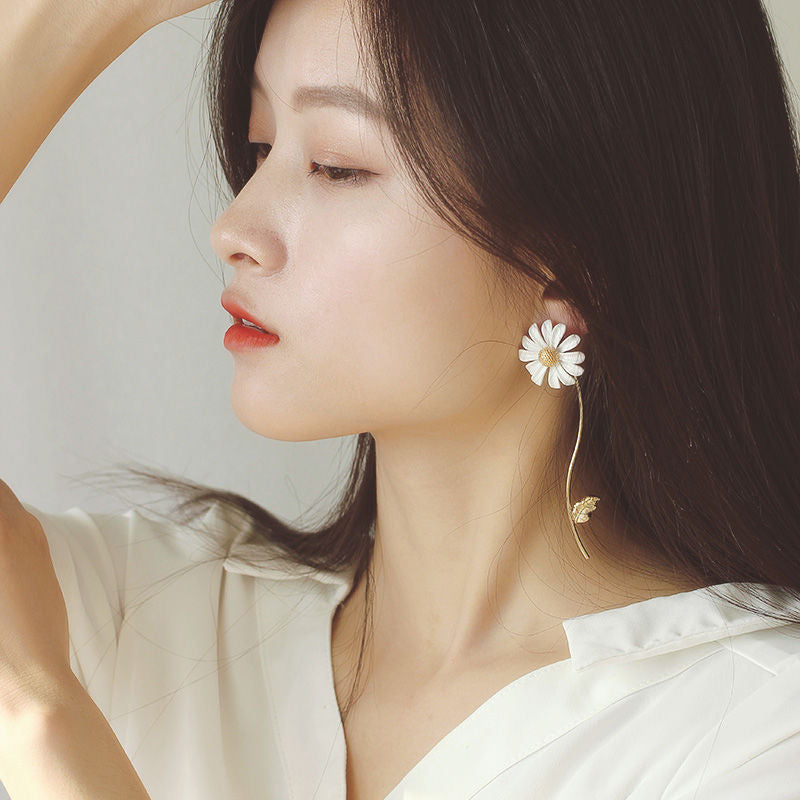 White Daisy Flower Jewelry Set for Women – Gold Plated Floral Fashion Jewelry