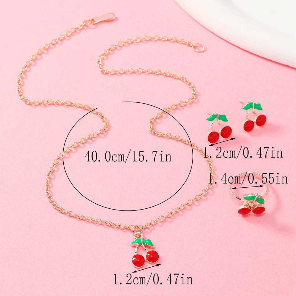 Elegant Cherry Pendant Necklace & Earrings Set – Fashion Accessories for Women