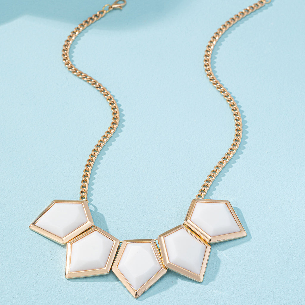 Women's Fashion Necklace – Gold Plated Geometric Design with Red, White & Black Stone Pendant