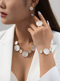 Elegant White Enamel Geometric Jewelry Set for Women – Gold Plated Necklace, Bracelet, Ring & Stud Earrings Set