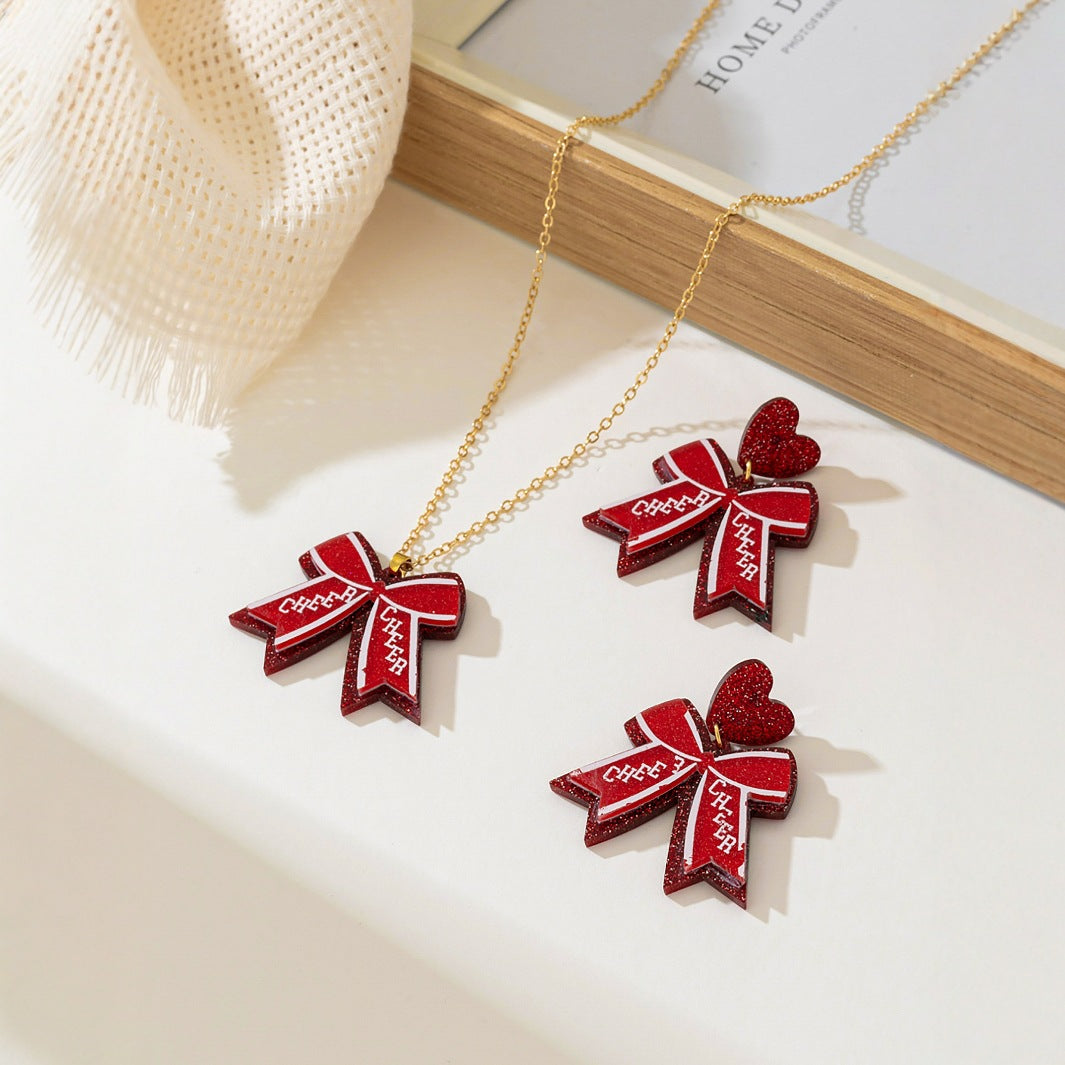 Sweet Red Butterfly Acrylic Necklace Jewelry Set