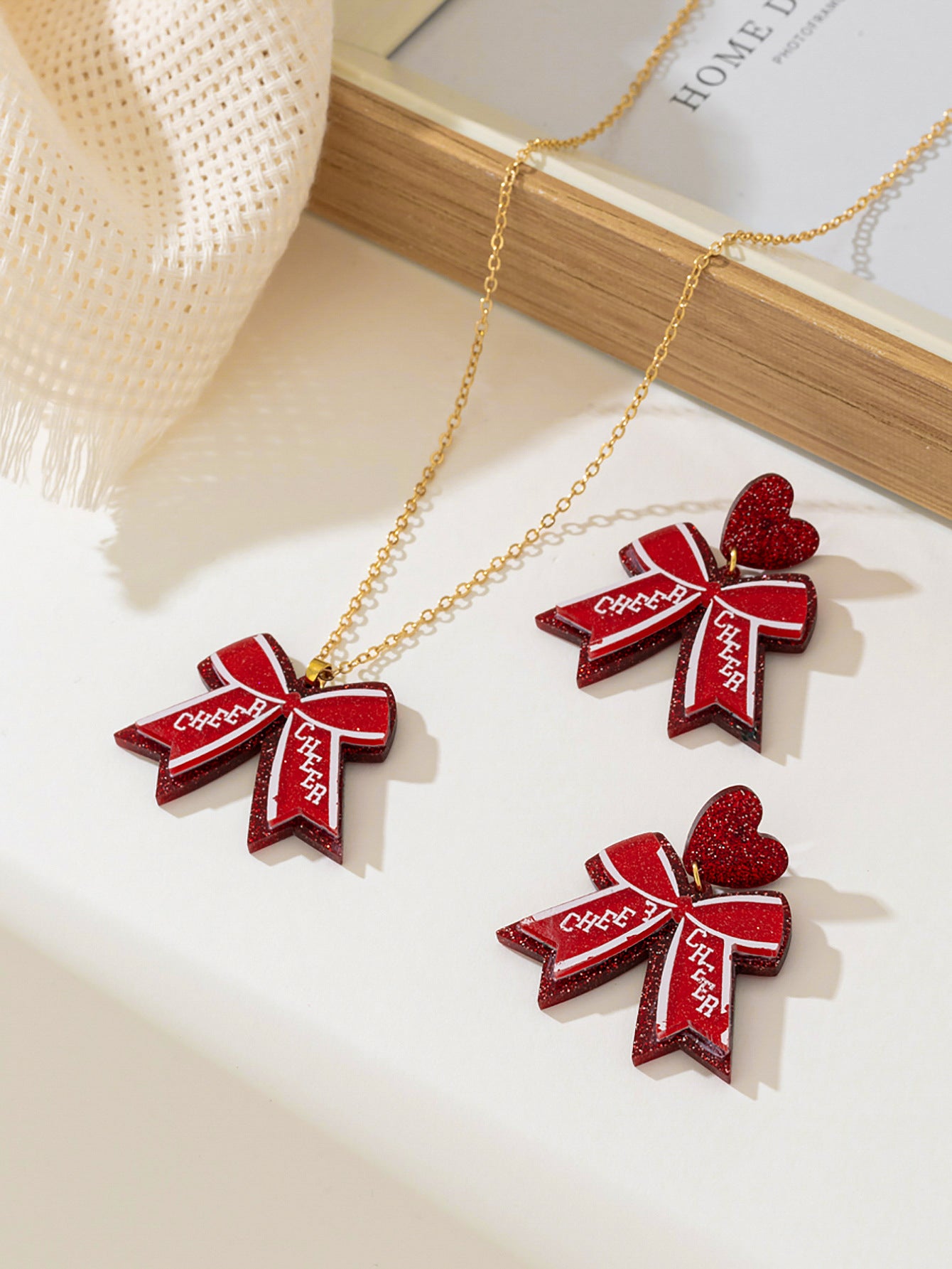 Sweet Red Butterfly Acrylic Necklace Jewelry Set
