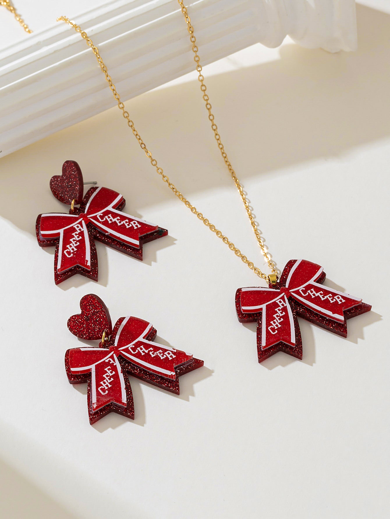 Sweet Red Butterfly Acrylic Necklace Jewelry Set