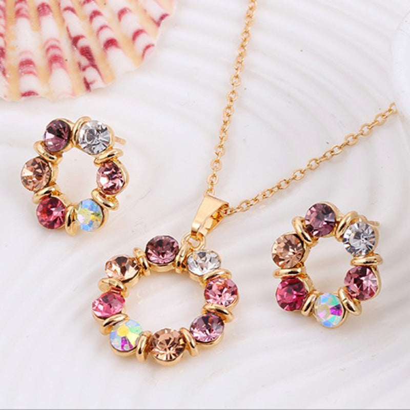 Multicolor Crystal Flower Jewelry Set for Women – Gold Plated Necklace & Earrings