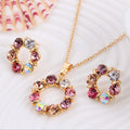 Multicolor Crystal Flower Jewelry Set for Women – Gold Plated Necklace & Earrings