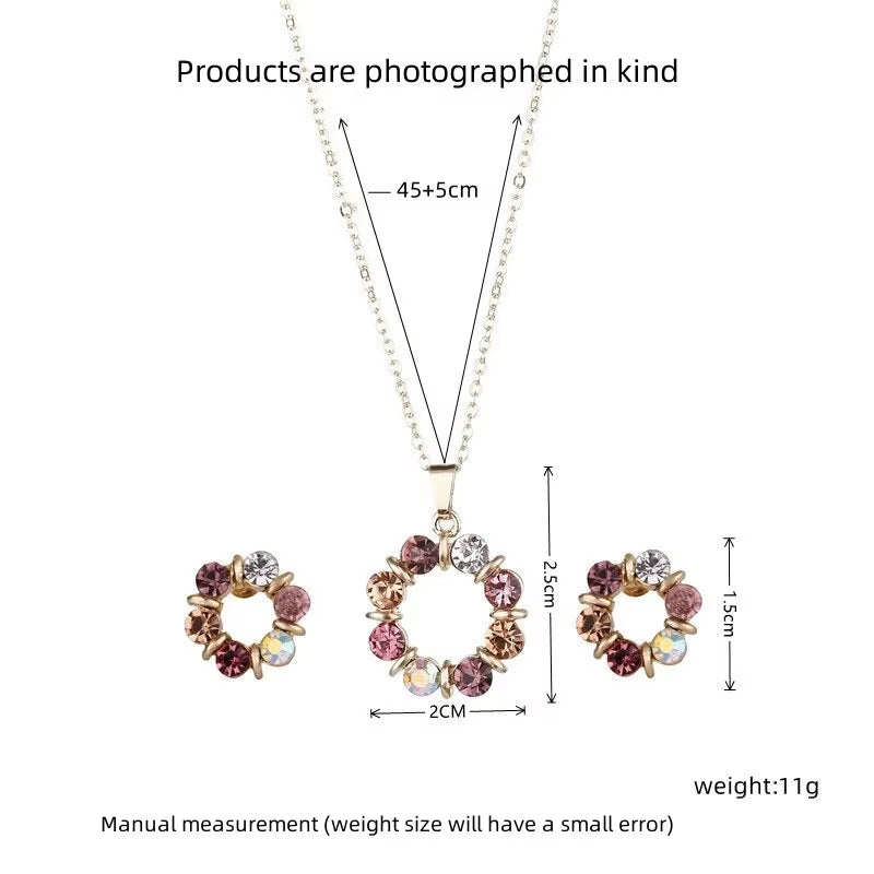 Multicolor Crystal Flower Jewelry Set for Women – Gold Plated Necklace & Earrings