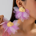 Boho Lavender Floral Statement Earrings for Women – Lightweight Fabric Petal Drop Earrings with Gold Tone Electroplated Finish & 304 Stainless Steel Ear Pins