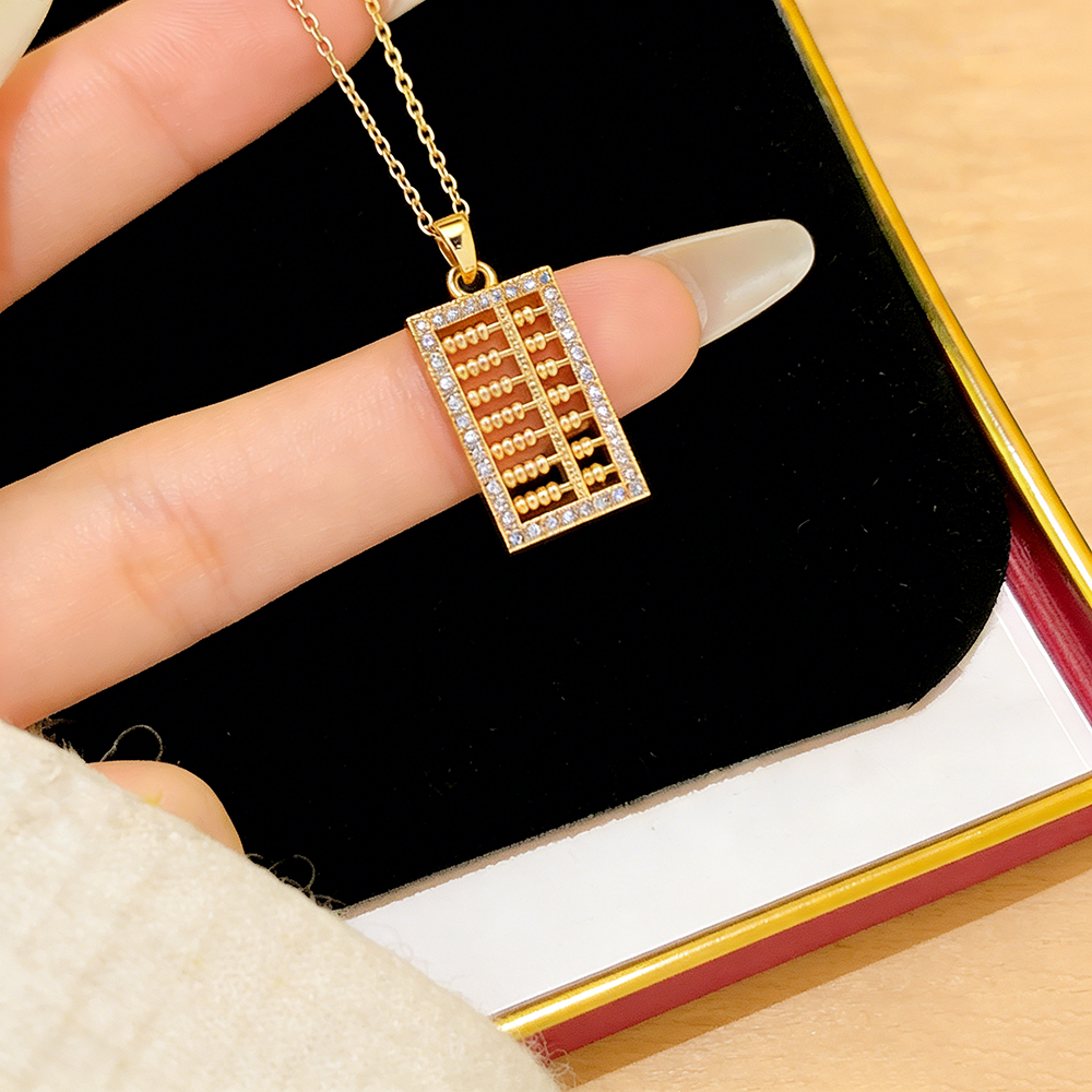 Gold Plated Geometric Zircon Necklace for Women – Stainless Steel Cable Chain Pendant