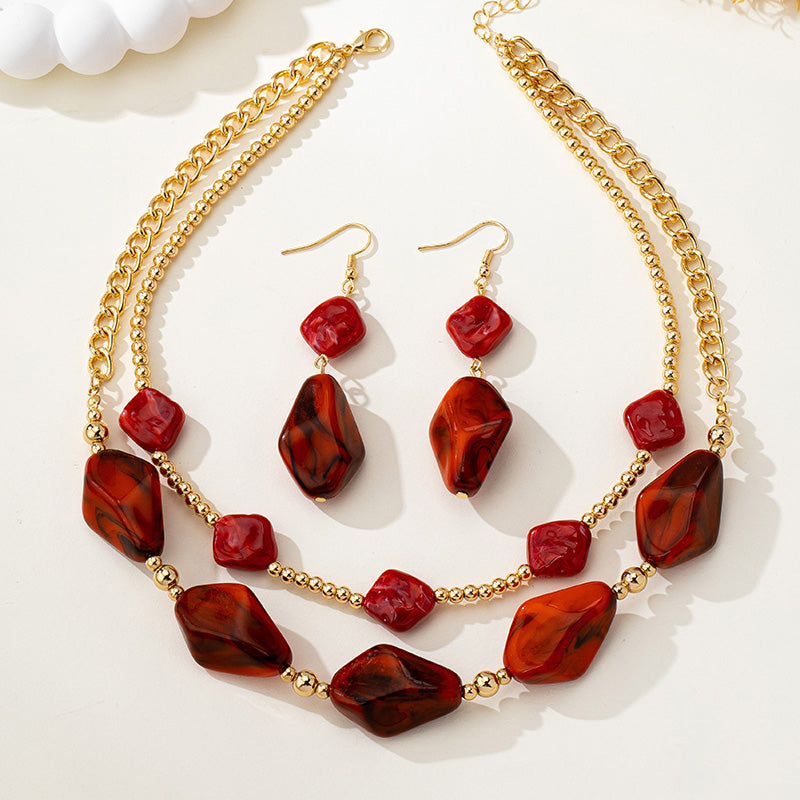 Irregular Acrylic Jewelry Set for Women – Beaded Statement Necklace with Cable Chain