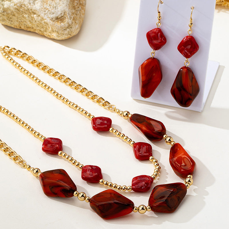 Irregular Acrylic Jewelry Set for Women – Beaded Statement Necklace with Cable Chain