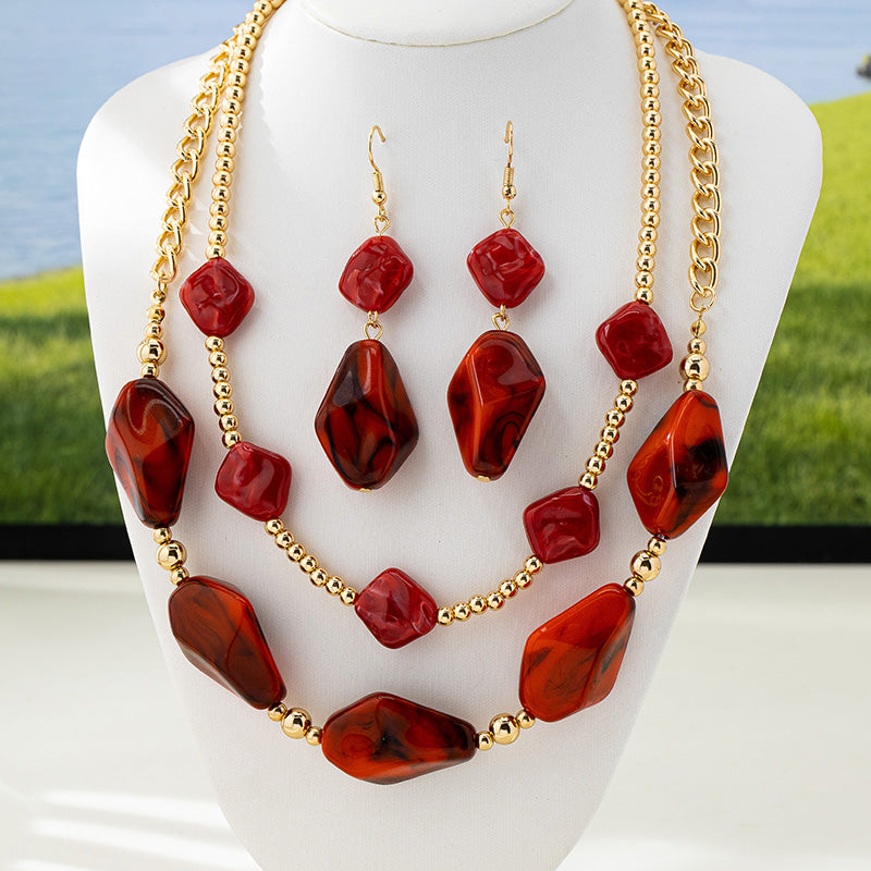 Irregular Acrylic Jewelry Set for Women – Beaded Statement Necklace with Cable Chain