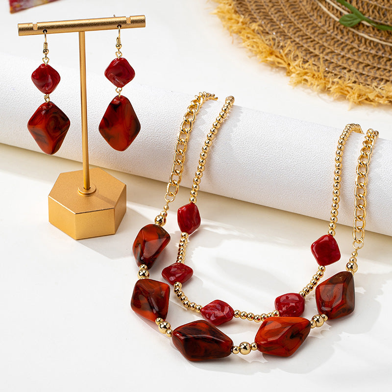 Irregular Acrylic Jewelry Set for Women – Beaded Statement Necklace with Cable Chain