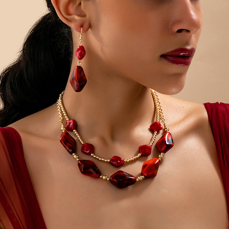 Irregular Acrylic Jewelry Set for Women – Beaded Statement Necklace with Cable Chain