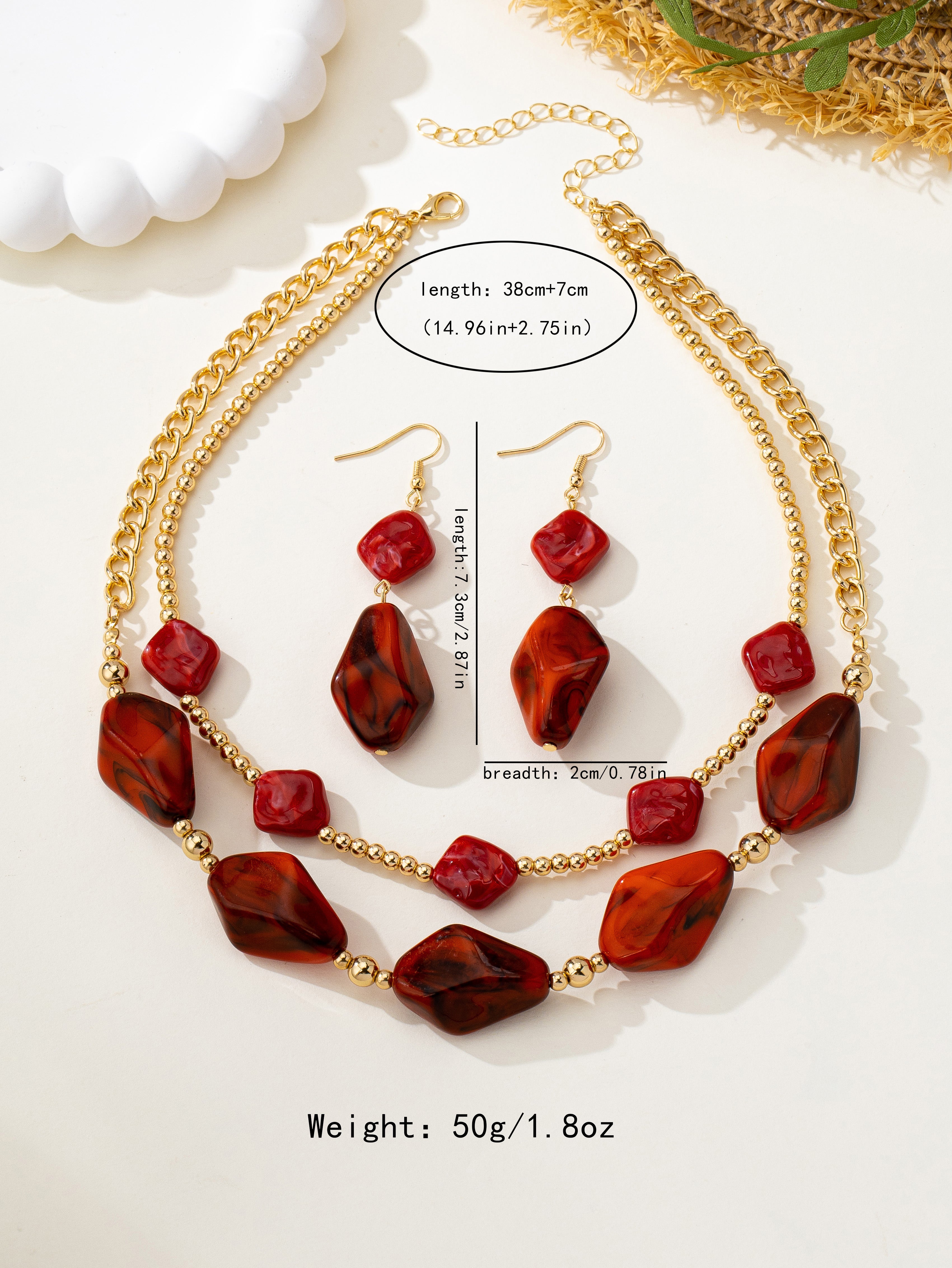 Irregular Acrylic Jewelry Set for Women – Beaded Statement Necklace with Cable Chain
