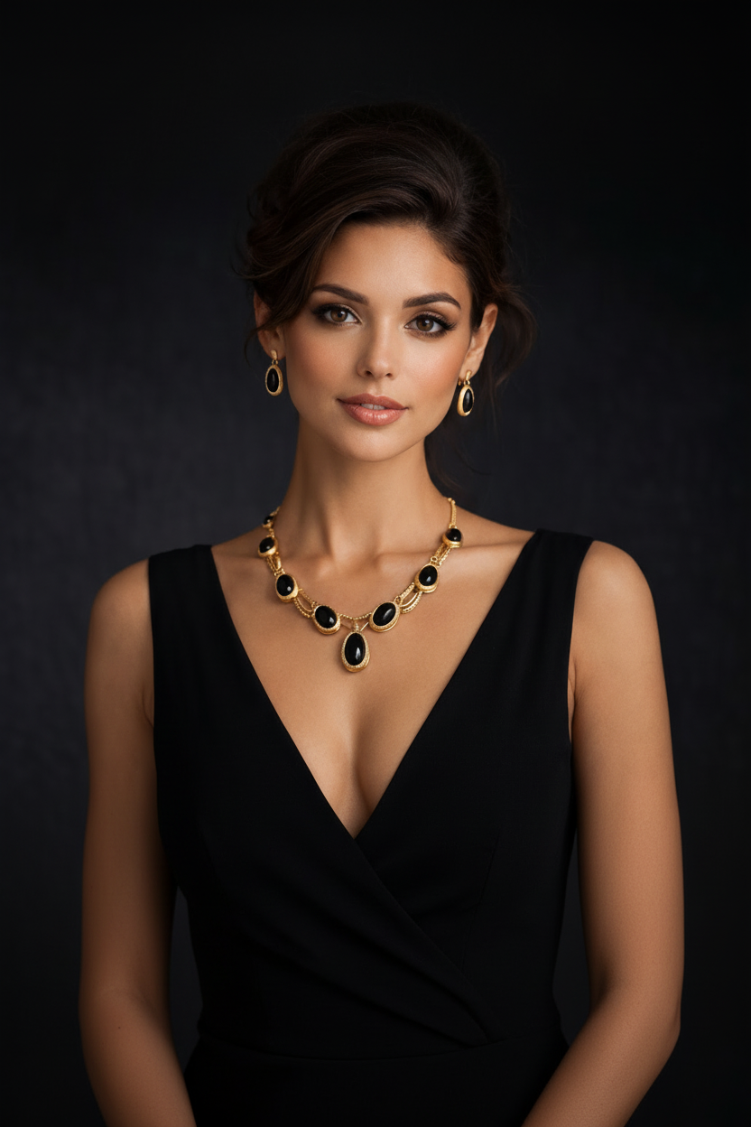 French Vintage Court Lady's Necklace And Earring Set - Luxury Gem Design