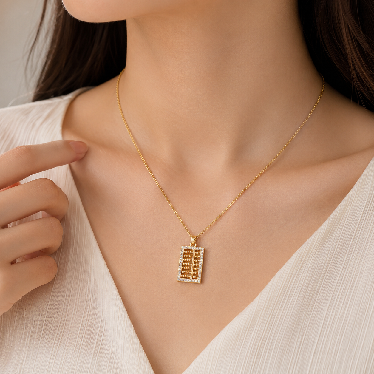 Gold Plated Geometric Zircon Necklace for Women – Stainless Steel Cable Chain Pendant