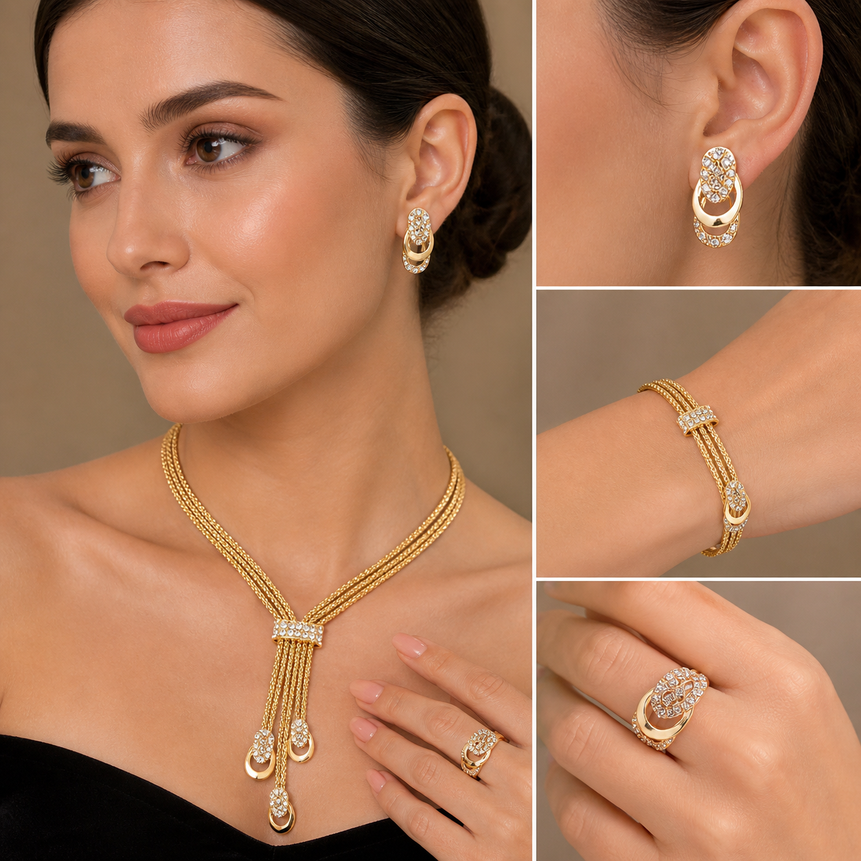 4 Piece Gold Plated Jewelry Set for Women