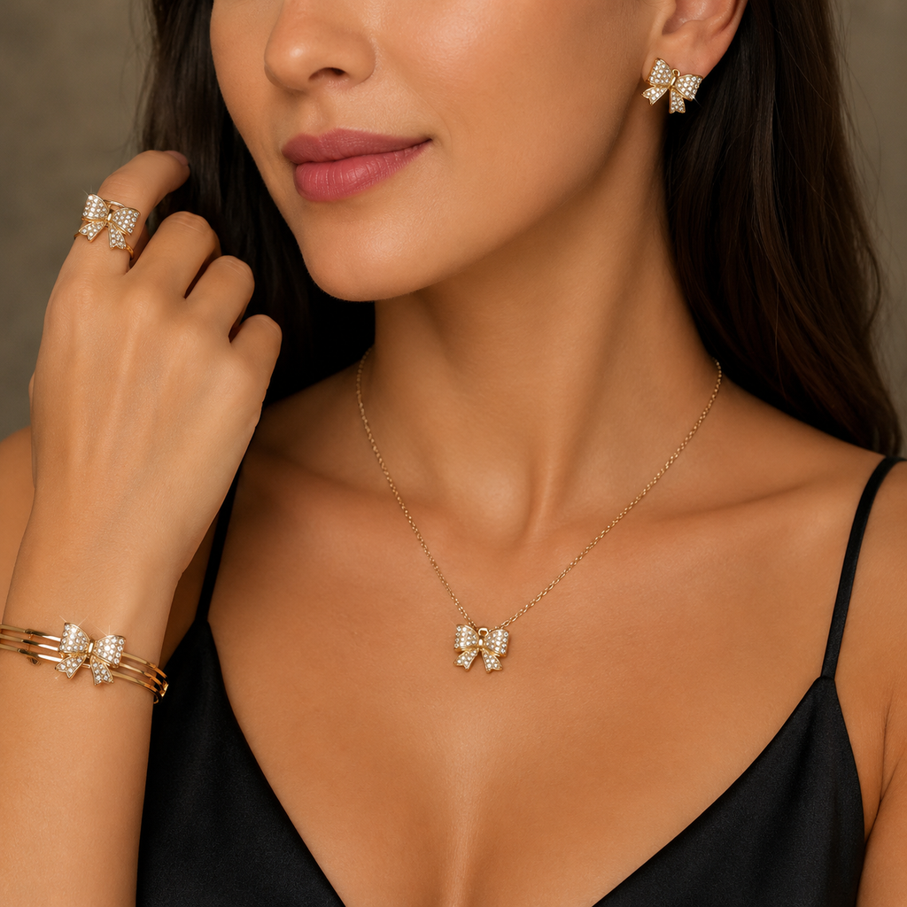 Bow Knot Rhinestone Jewelry Set for Women